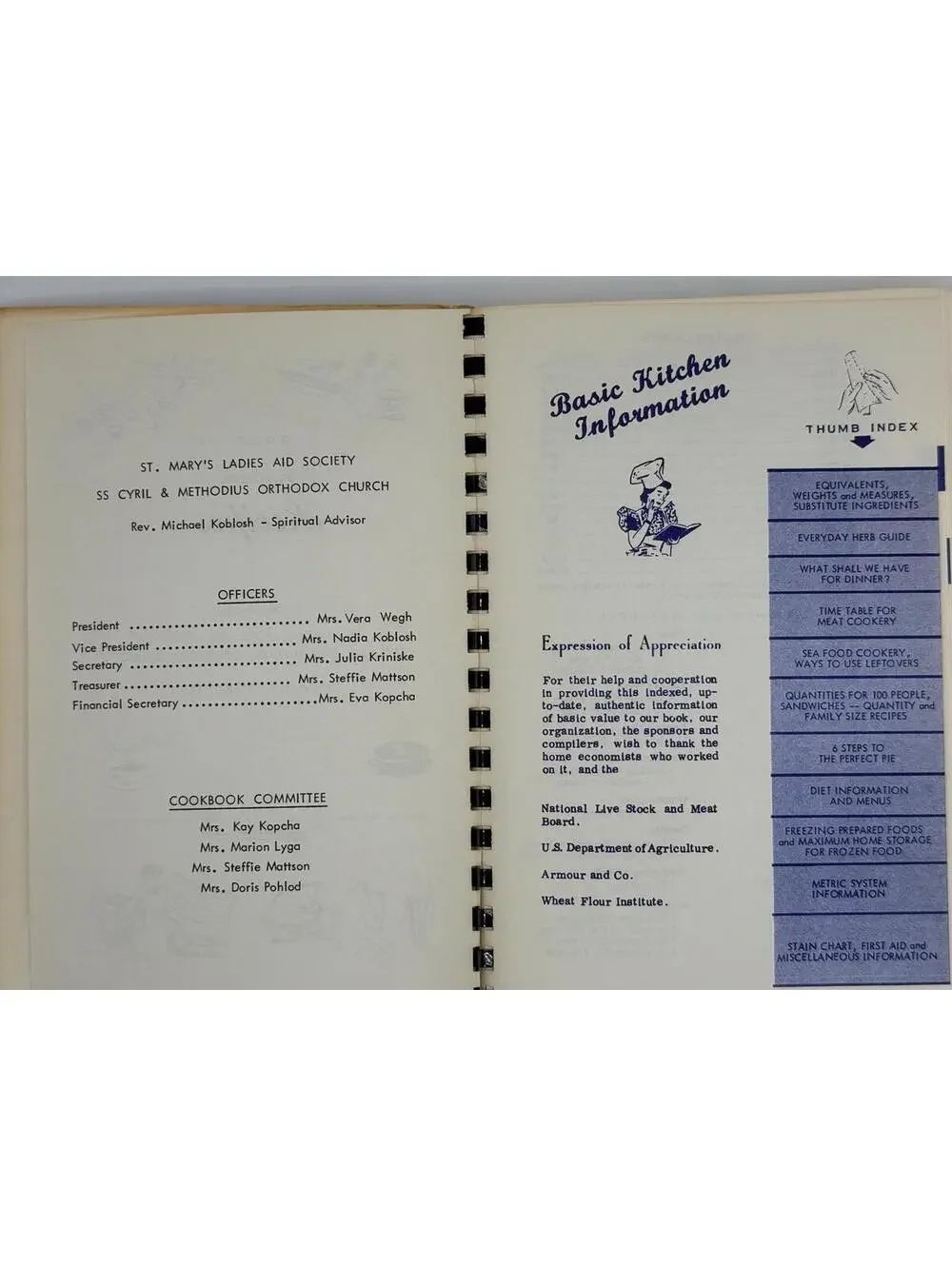 Vintage Community Cookbook, Terryville Connecticut, 1970s Spiral-Bound